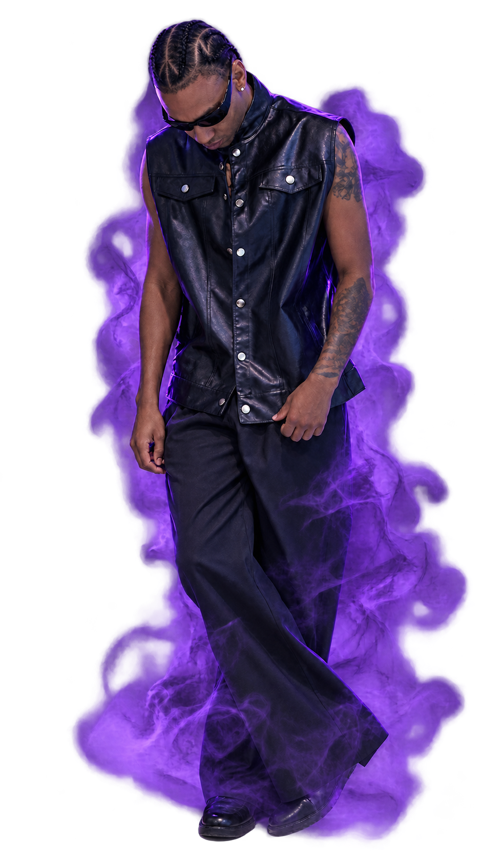 AI-enhanced portrait of Bell Spumante in purple smoke